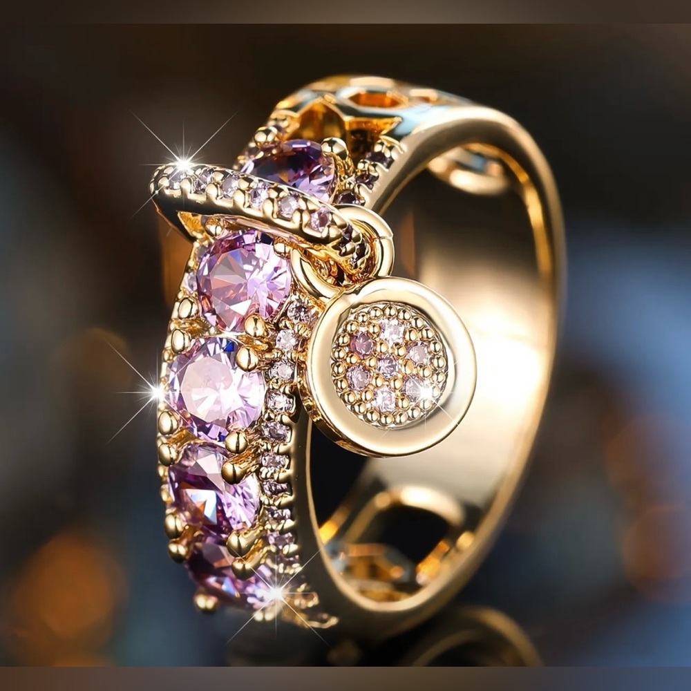 14k Gold and Lilac Zirconia Gemstone Ring Size 10 & 13 available NWT - Picture 1 of 5